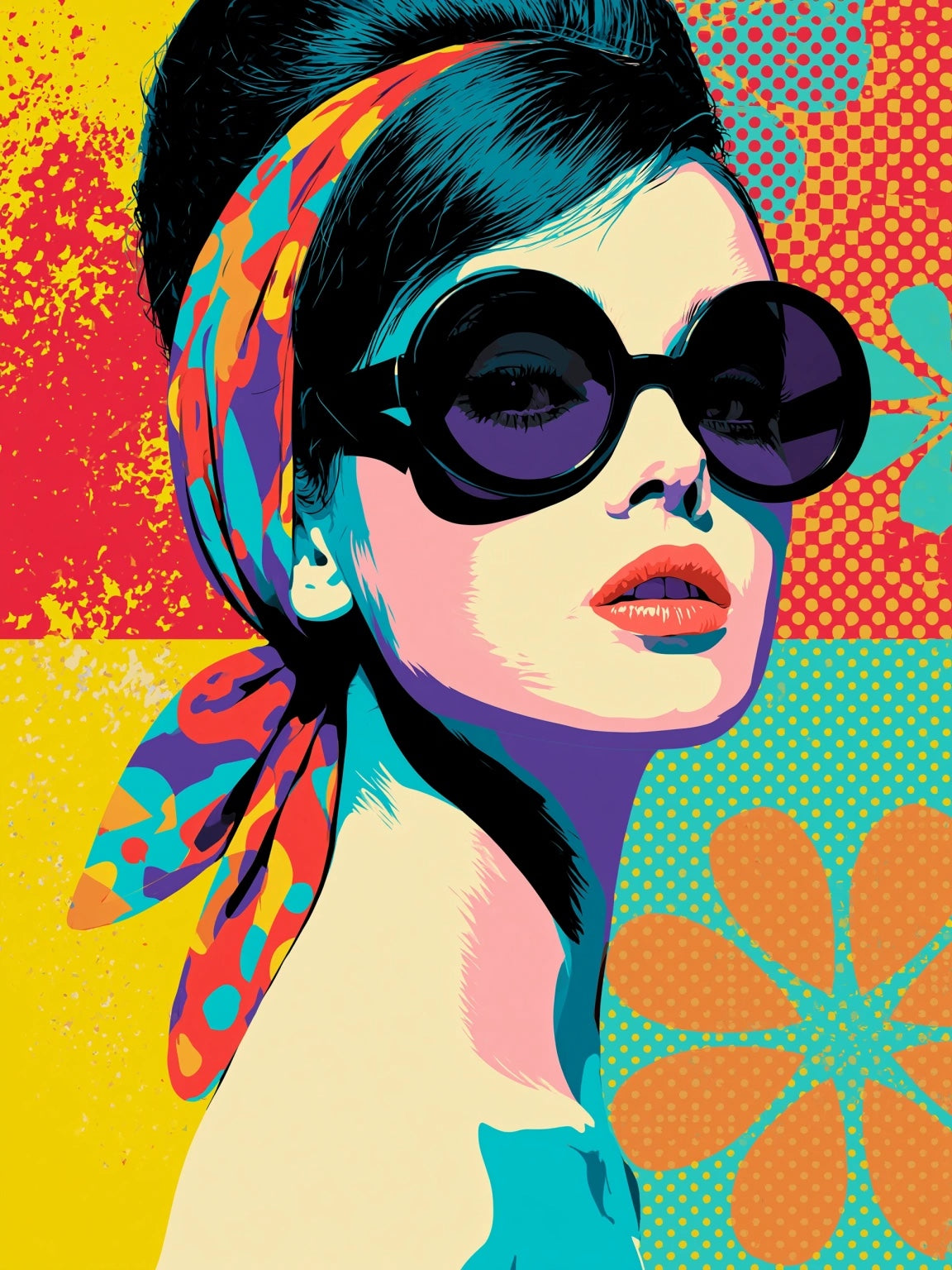 Musa Retro — cuadro pop art retrato de mujer años 60 con gafas