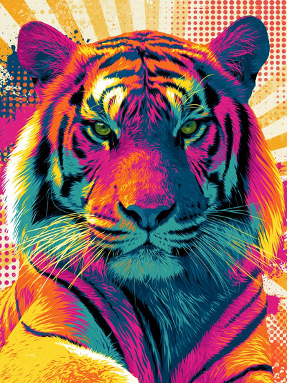 Tigre Neón — cuadro pop art de tigre en colores neón